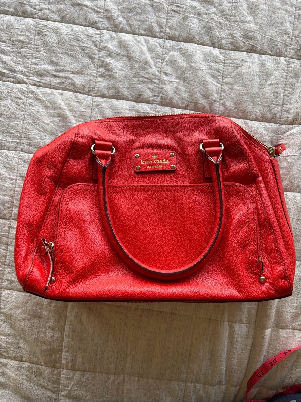 kate spade Burnt Orange/Red Pebble Leather Satchel with Gold Plate